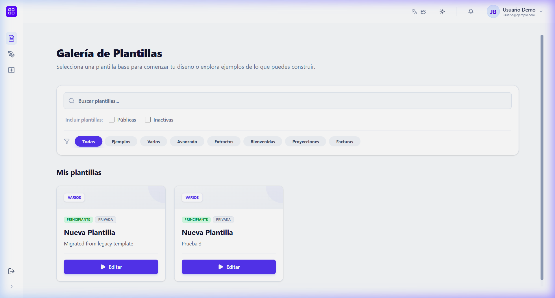 Listado de Plantillas