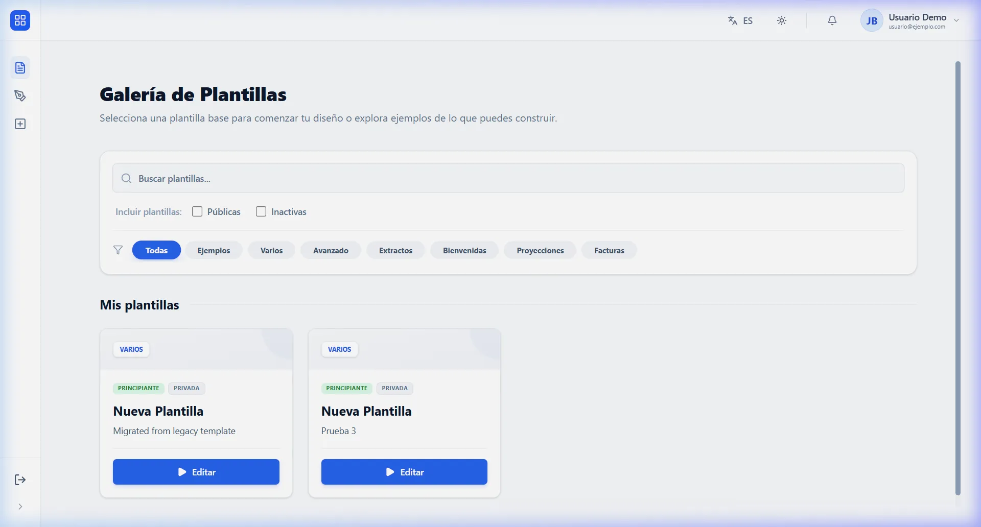 Listado de Plantillas